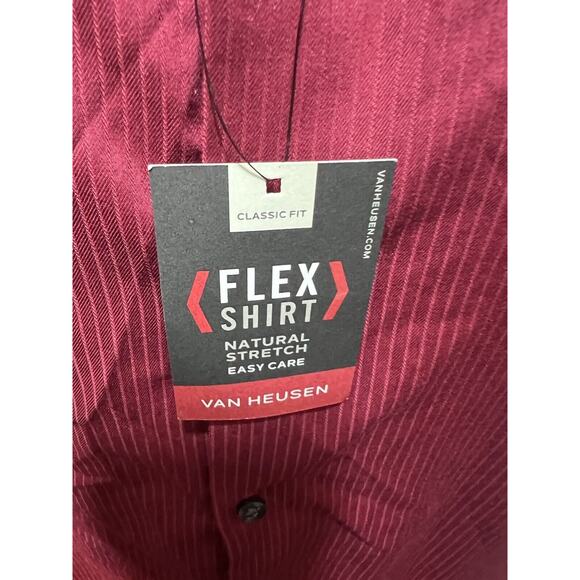 Van Heusen Dress Shirt Mens Large 16-16 1/2 Regular Port Red‎ Flex Fit - Picture 3 of 8